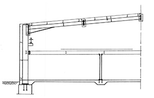 Illustration of steel beams and columns erected to form a completed structure.
