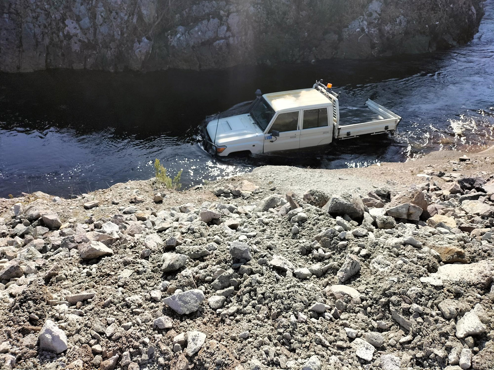 This image shows the vehicle in the canal